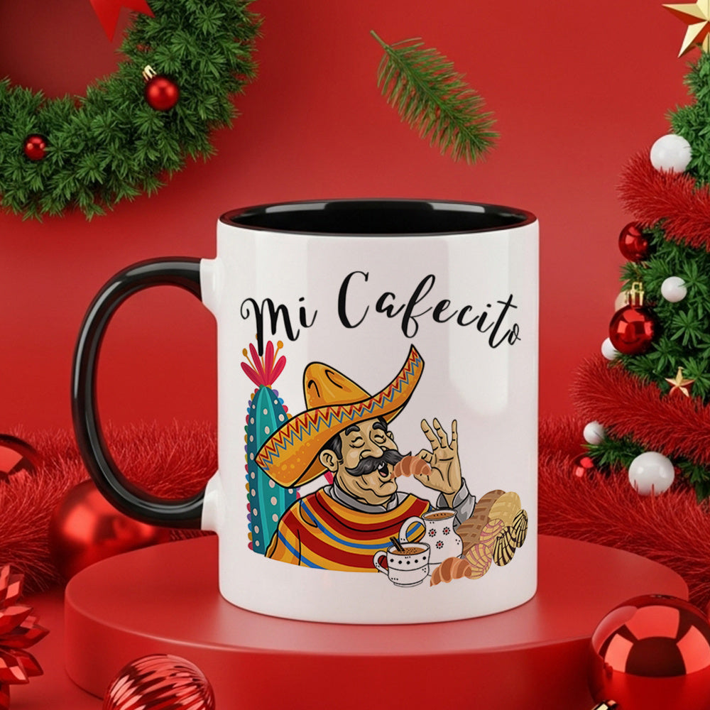 Tailorly Black Accent 11 oz Mug - colorful sombrero and cactus