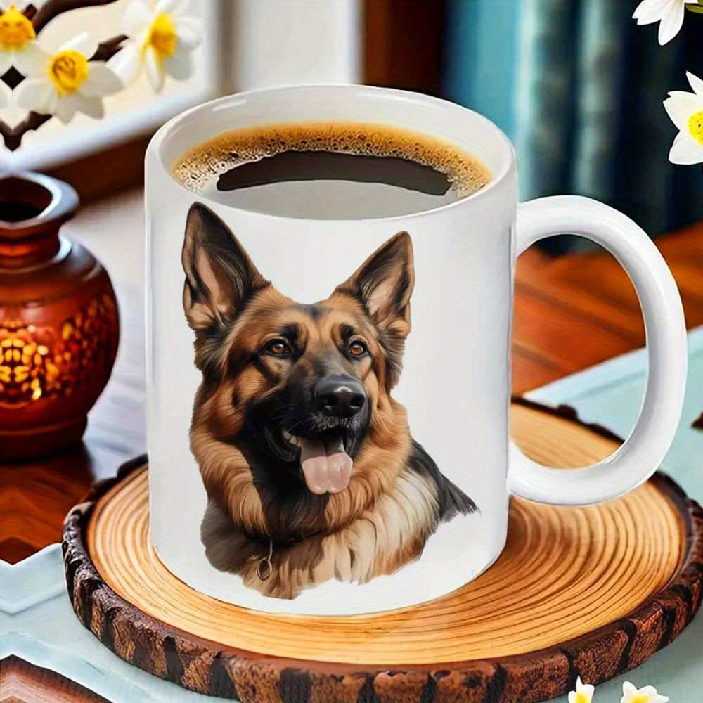 Tailorly White Ceramic 11 oz Mug - Realistic Hand Painted Style Featuring Alert Ears And Friendly Expression German Shepherd