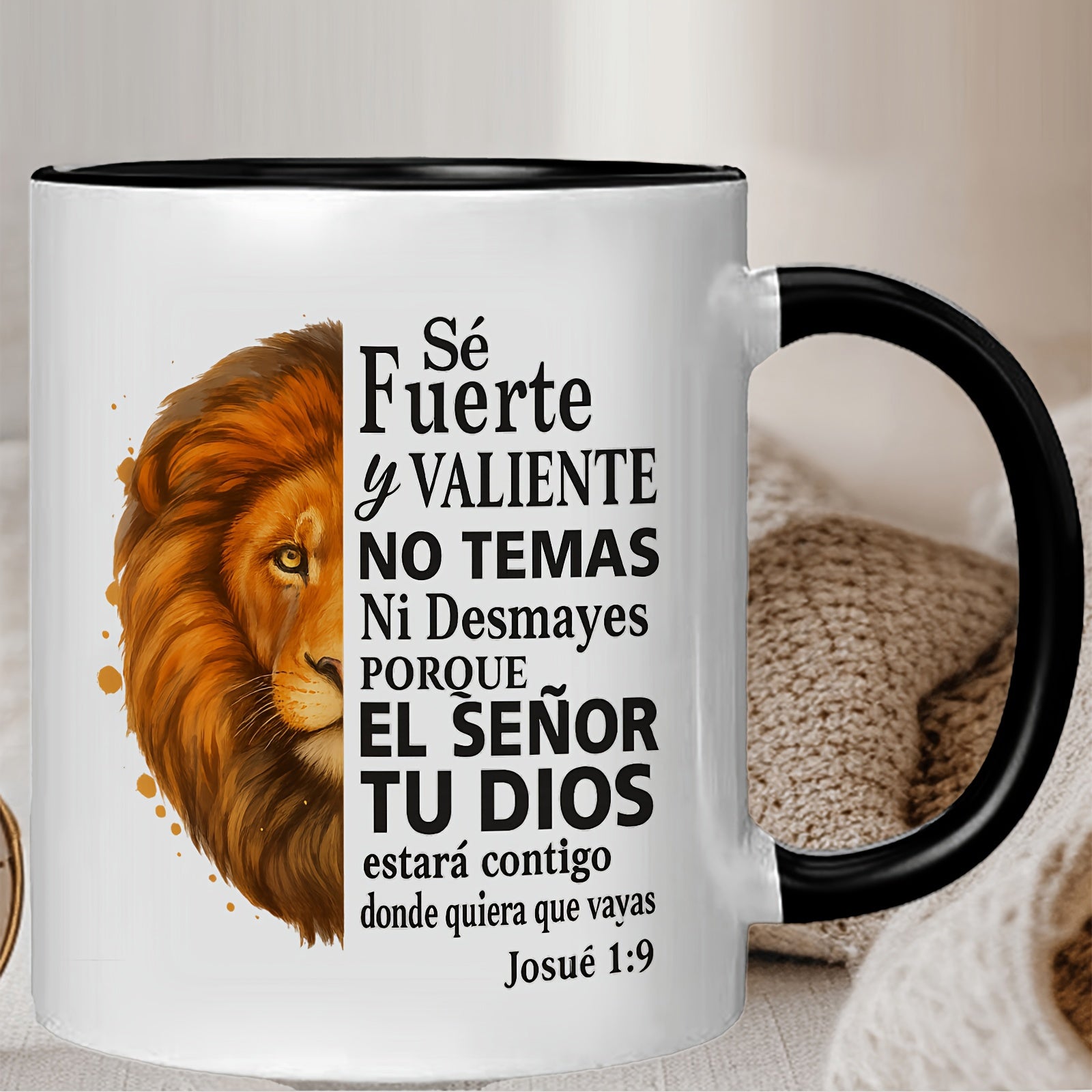 Tailorly Black Accent 11 oz Mug - inspirational lion motivational bible verse