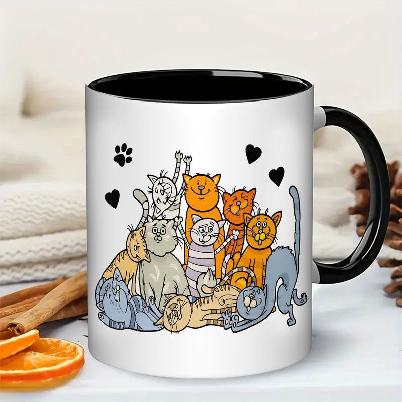 Tailorly Black Accent 11 oz Mug - funny cats cartoon colorful tabby tux