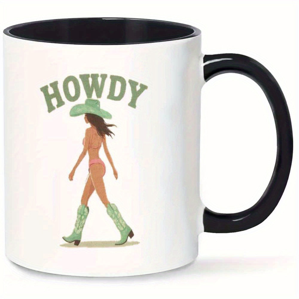 Tailorly Black Accent 11 oz Mug - item picture 1pc novelty howdy cowboy mug 11oz ceramic coffee cup with western themed design hand wash only reusable
