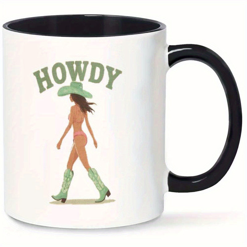 Tailorly Black Accent 11 oz Mug - item picture 1pc novelty howdy cowboy mug 11oz ceramic coffee cup with western themed design hand wash only reusable