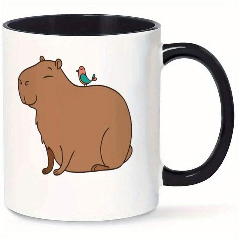 Tailorly Black Accent 11 oz Mug - cute capybara with perch design