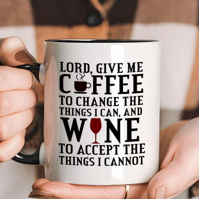 Tailorly Black Accent 11 oz Mug - funny coffee mug with lord to change the things i can and wine to accept the things i cannot quote