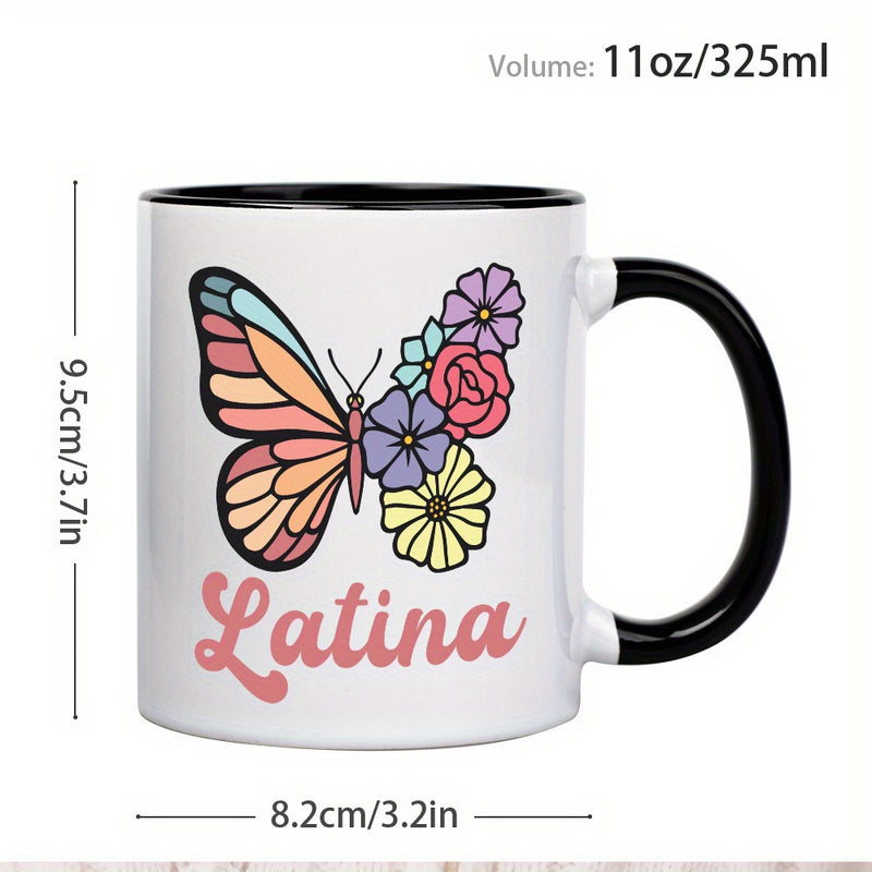 Tailorly Black Accent 11 oz Mug - empowering latina with floral accents