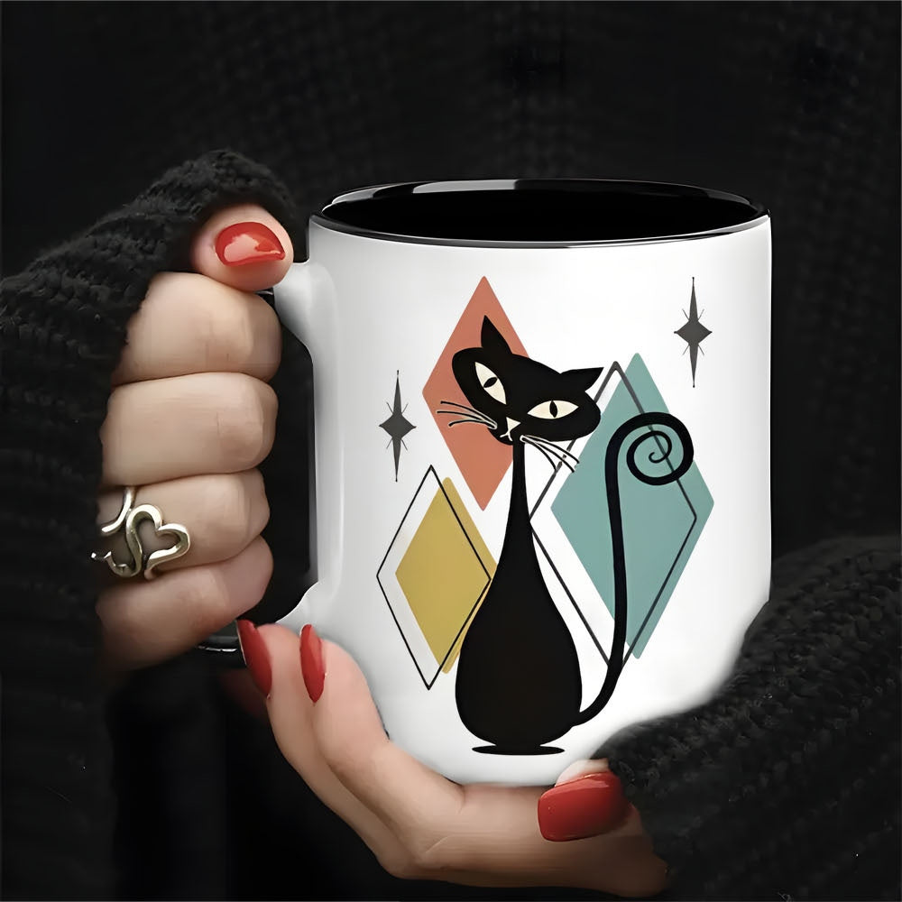 Tailorly Black Accent 11 oz Mug - vintage atomic cat