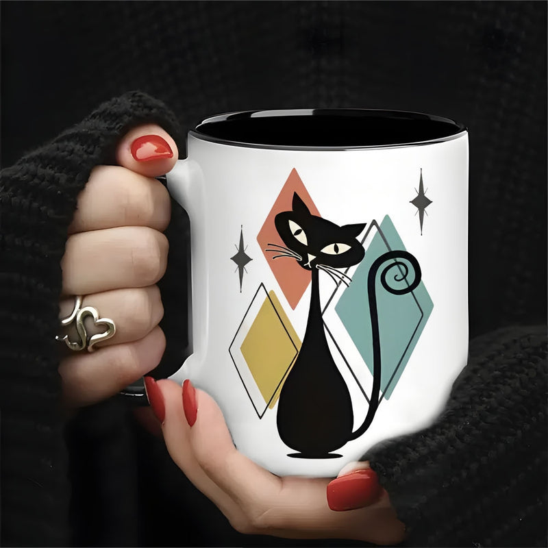 Tailorly Black Accent 11 oz Mug - vintage atomic cat