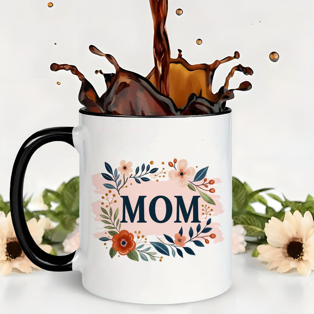 Tailorly Black Accent 11 oz Mug - 11oz ceramic coffee mug with white handle appreciation gift for birthdays christmas more ideal for milk tea or water