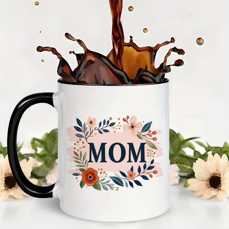 Tailorly Black Accent 11 oz Mug - 11oz ceramic coffee mug with white handle appreciation gift for birthdays christmas more ideal for milk tea or water