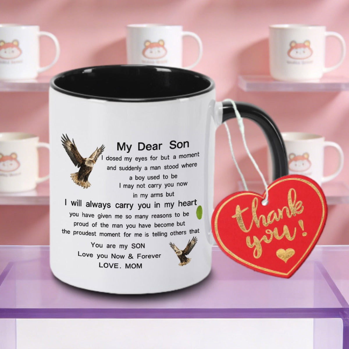 Tailorly Black Accent 11 oz Mug - Son You My Heart Lettering