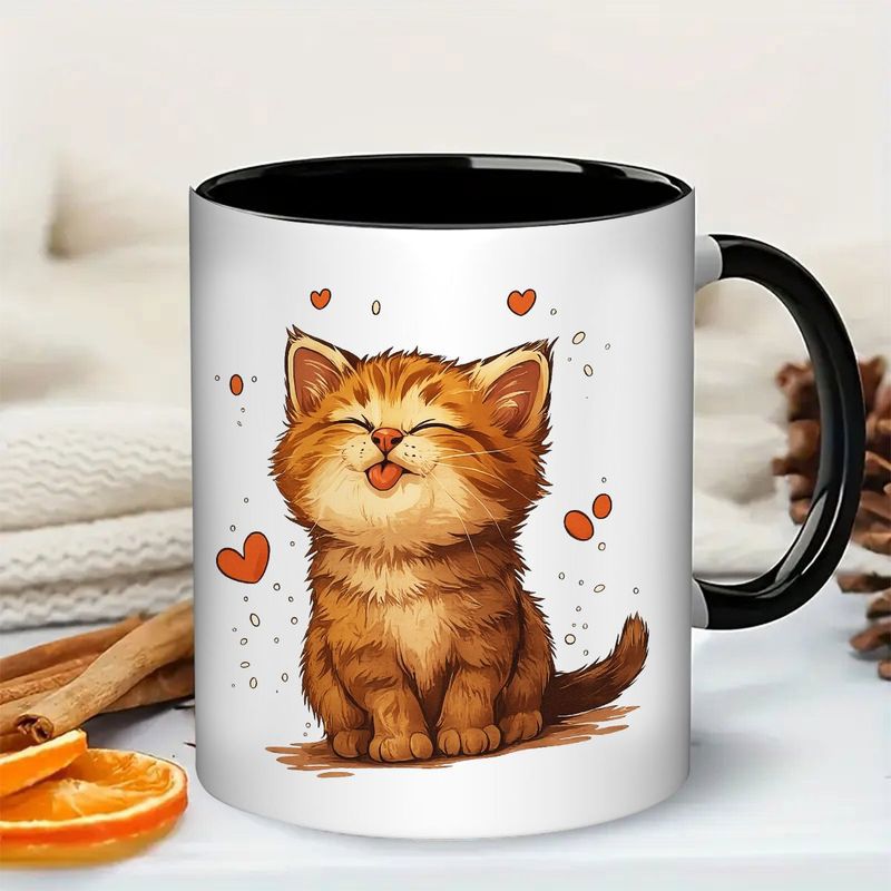 Tailorly Black Accent 11 oz Mug - hearts adorable kitten