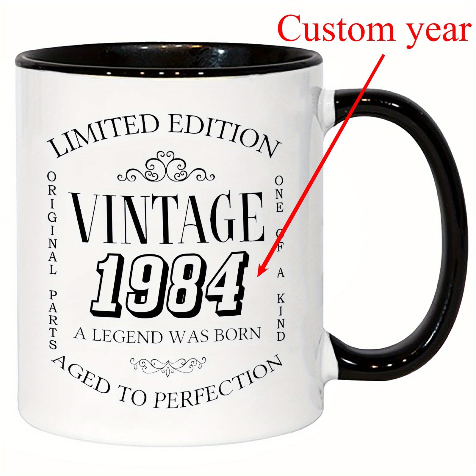 Tailorly Black Accent 11 oz Mug - item picture custom year vintage 1984 coffee mug 11oz multipurpose reusable hand wash only birthdays christmas
