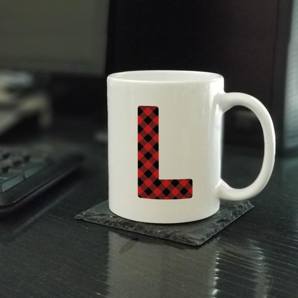 Tailorly White Ceramic 11 oz Mug - L Red And Black Buffalo Plaid Pattern Printing On Ceramic Mug