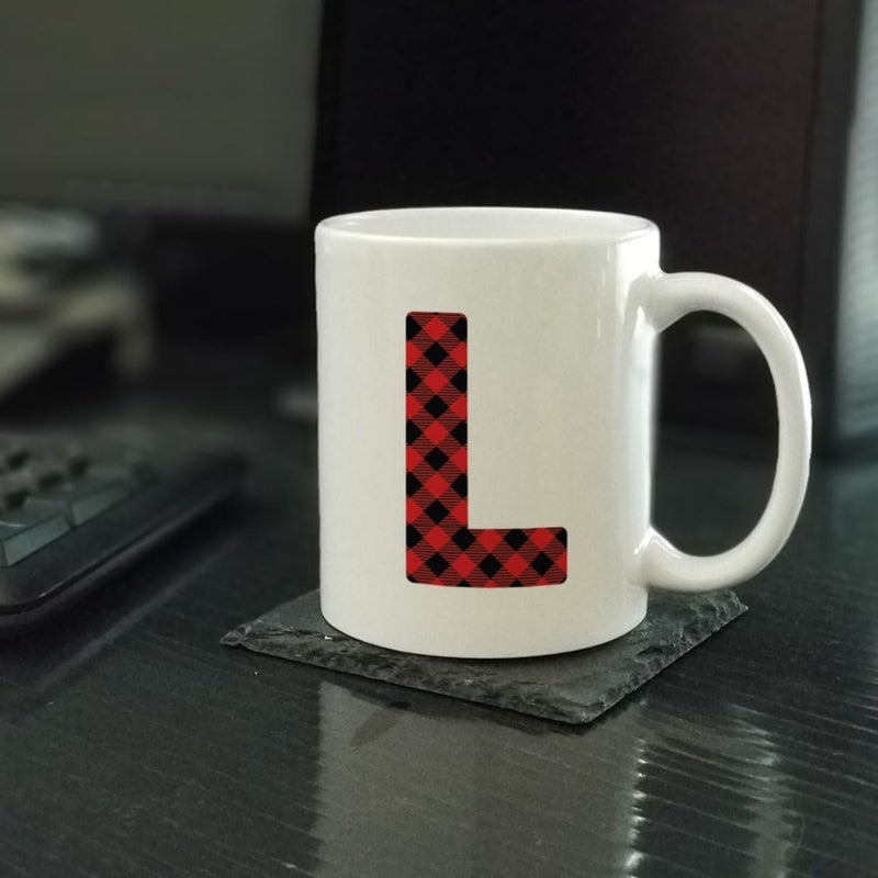 Tailorly White Ceramic 11 oz Mug - L Red And Black Buffalo Plaid Pattern Printing On Ceramic Mug