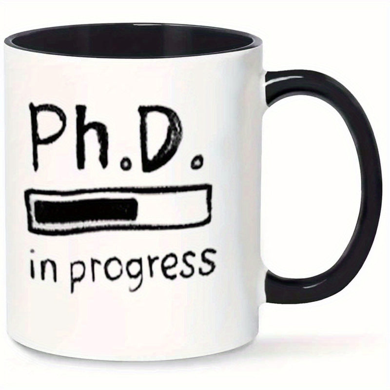 Tailorly Black Accent 11 oz Mug - phd in progress black text on white background