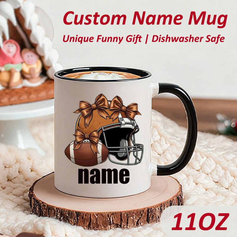 Tailorly Black Accent 11 oz Mug - helmet with football and design personalized name