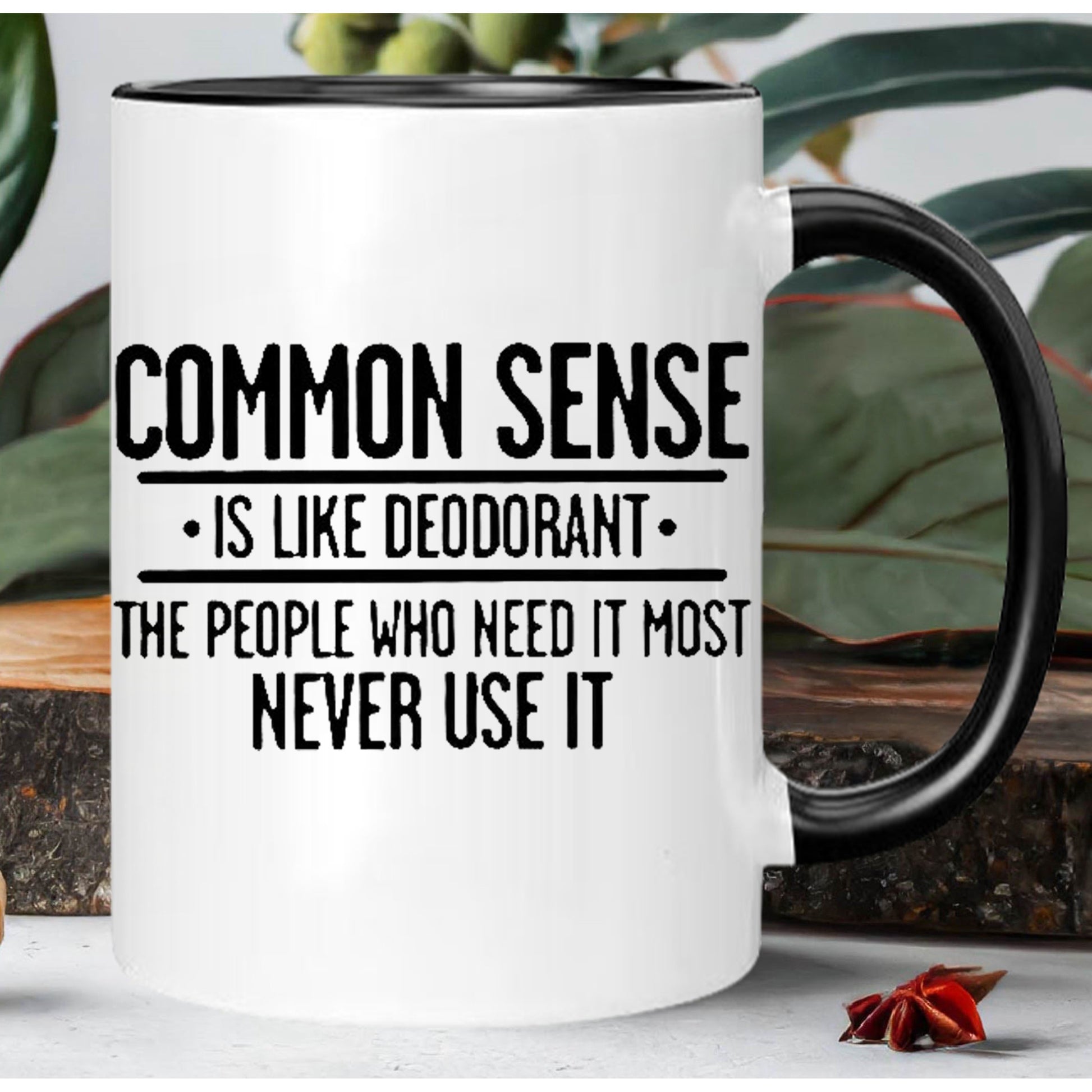 Tailorly Black Accent 11 oz Mug - deodorant quote humorous saying white