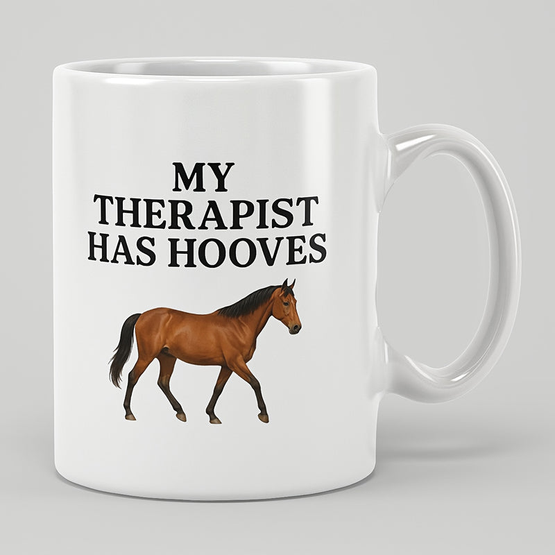 Tailorly White Ceramic 11 oz Mug - My Therapist Has Hooves Stately Brown Stallion Walking Proudly With Smooth Flowing Dark Mane Horse