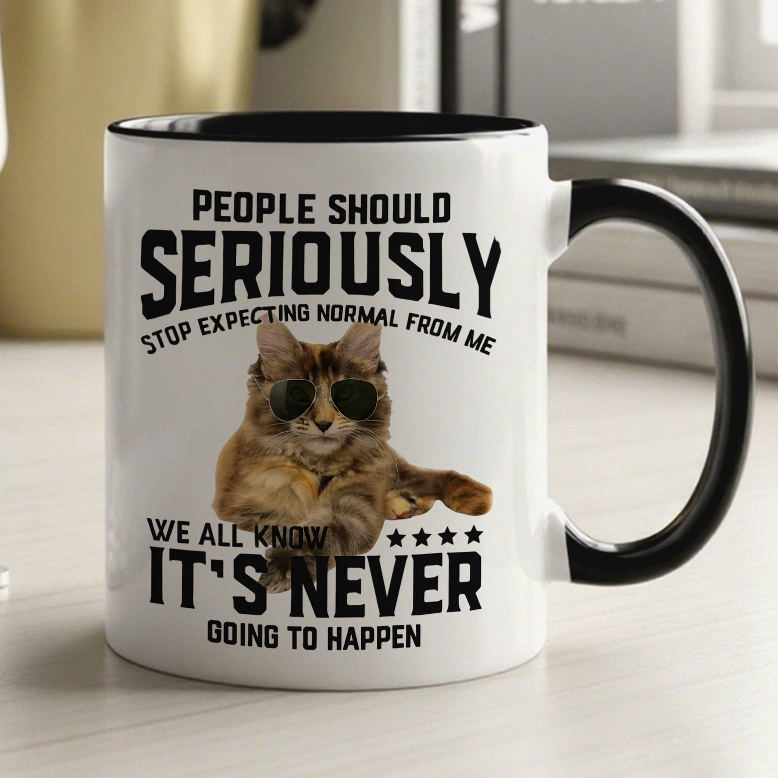 Tailorly Black Accent 11 oz Mug - item picture 1pc funny cat mug expecting normal from me quote sarcastic coffee cup glasses design birthday