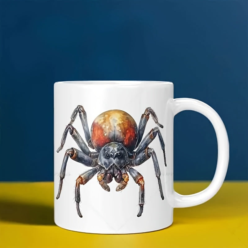 Tailorly White Ceramic 11 oz Mug - Realistic Watercolor Arachnid With Orange Abdomen Crawling On Clean White Background Spider