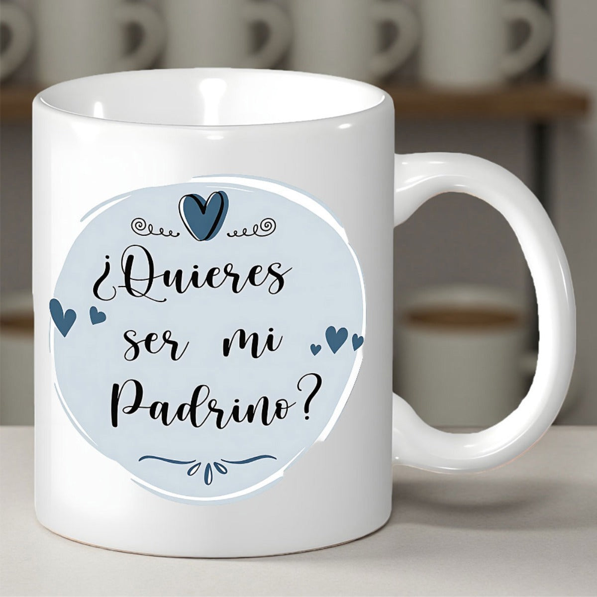 Tailorly White Ceramic 11 oz Mug - Light Blue Watercolor Style Circle With Charming Hearts And Decorative Mug