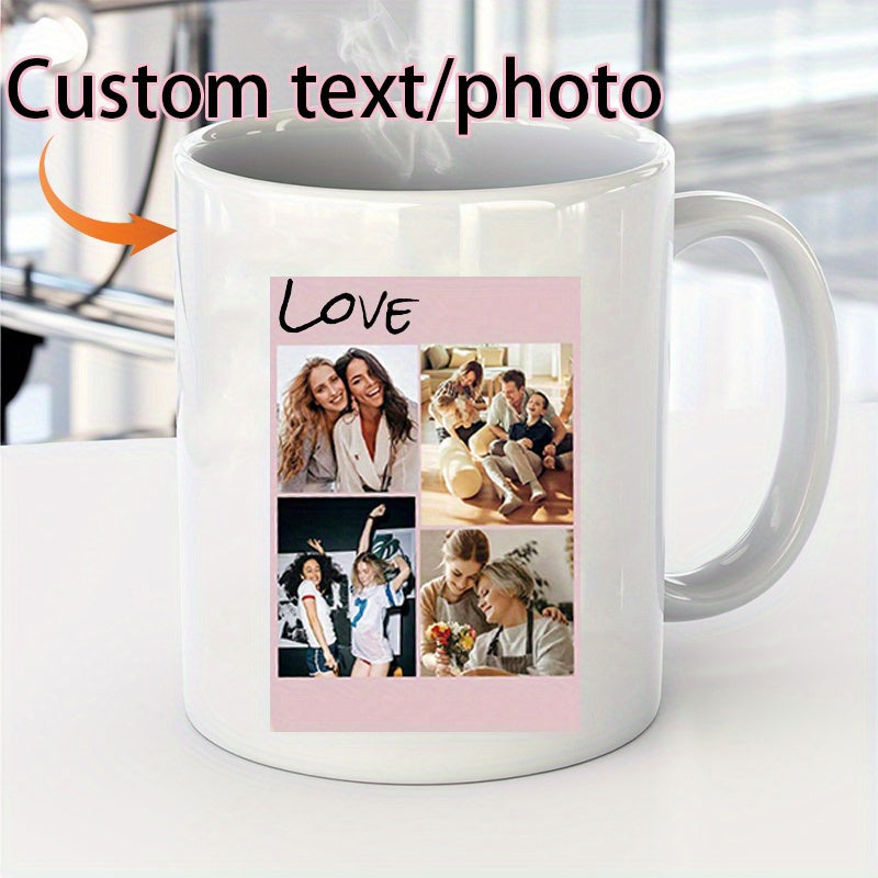 Tailorly White Ceramic 11 oz Mug - Love Personalized Photo Collage On Pink Background Showing Happy Family Moments Ceramic Mug