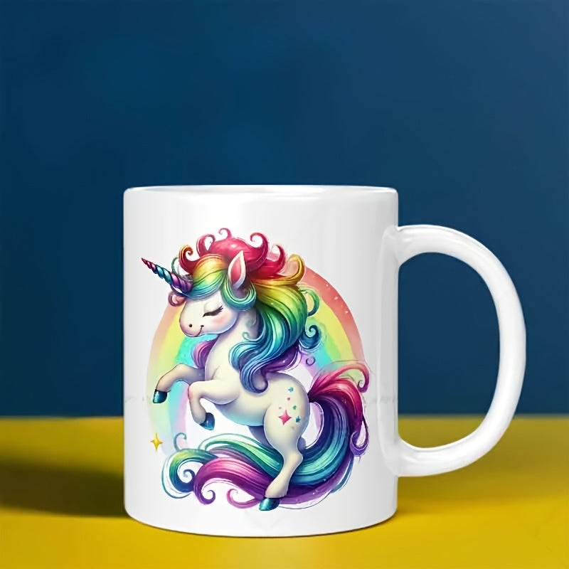 Tailorly White Ceramic 11 oz Mug - Magical Rainbow Mane Prancing Gracefully Among Sparkling Colorful Twinkling Sky Unicorn