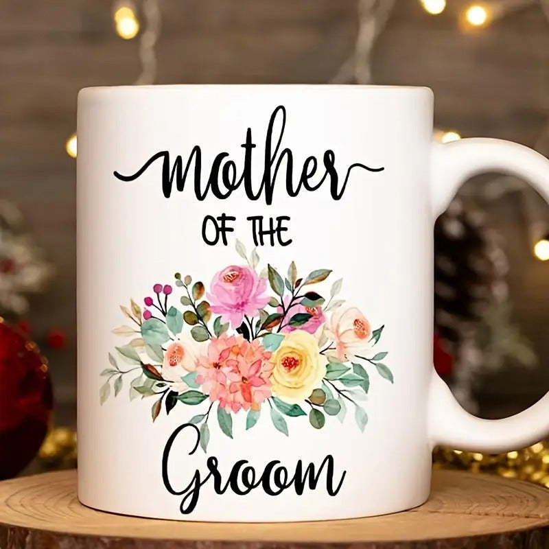 Tailorly White Ceramic 11 oz Mug - Mother Of The Groom Elegant Blooming Roses Surrounded By Delicate Green Leaves And Small Buds Flower