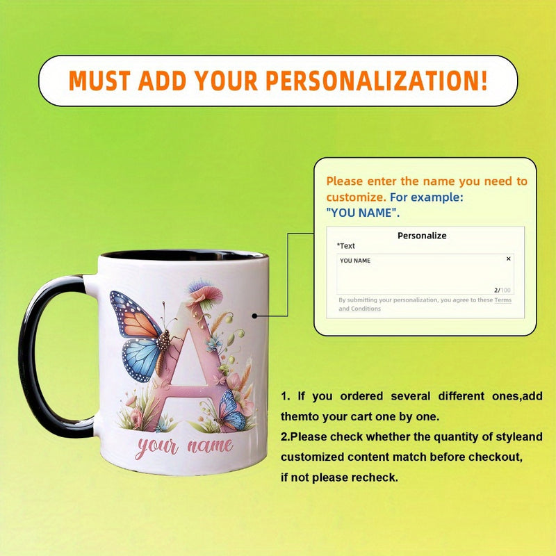 Tailorly Black Accent 11 oz Mug - floral letter personalized name colorful design