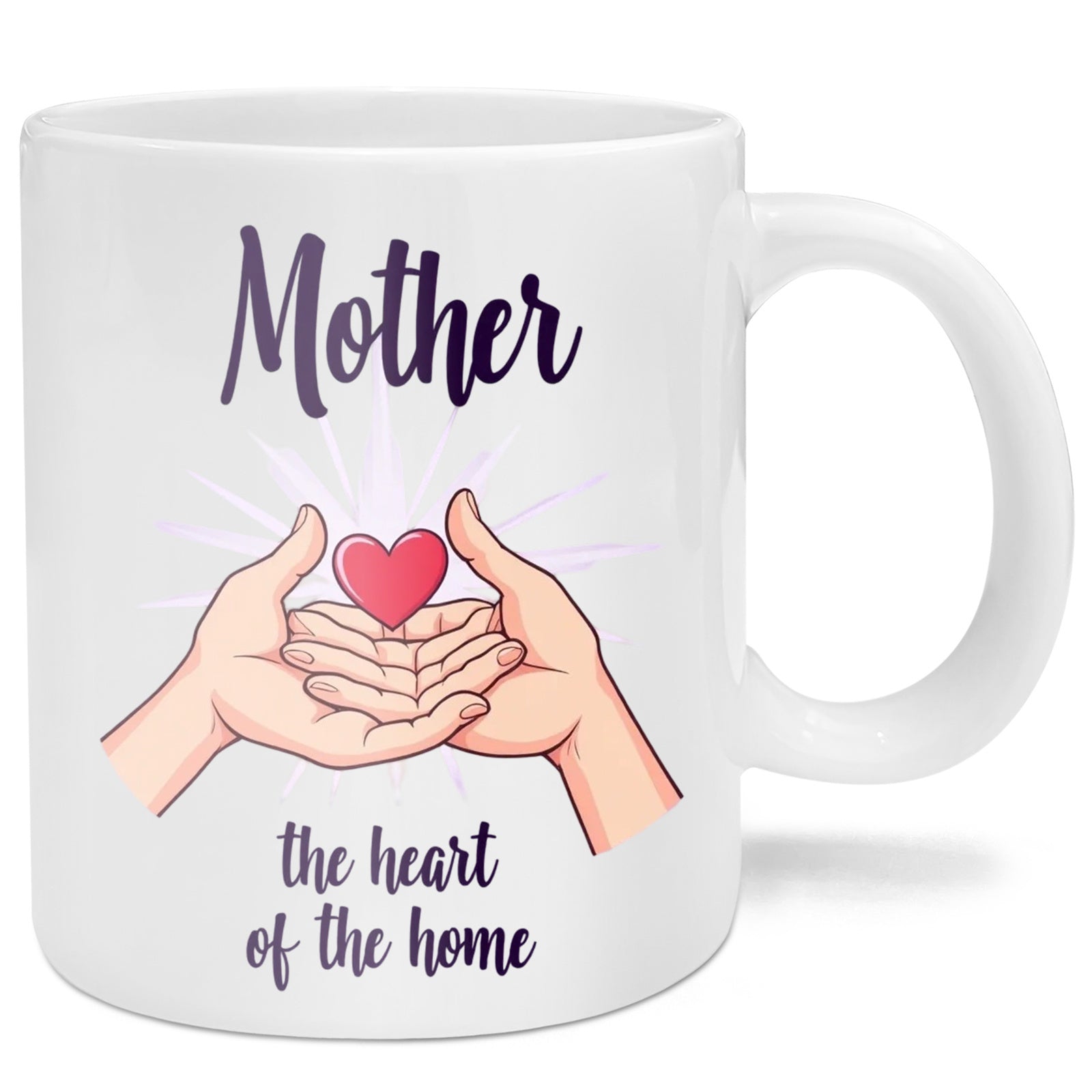 Tailorly White Ceramic 11 oz Mug - Mother The Heart Of The Home Gently Cupped Hands Protecting A Small Radiant Red Heart
