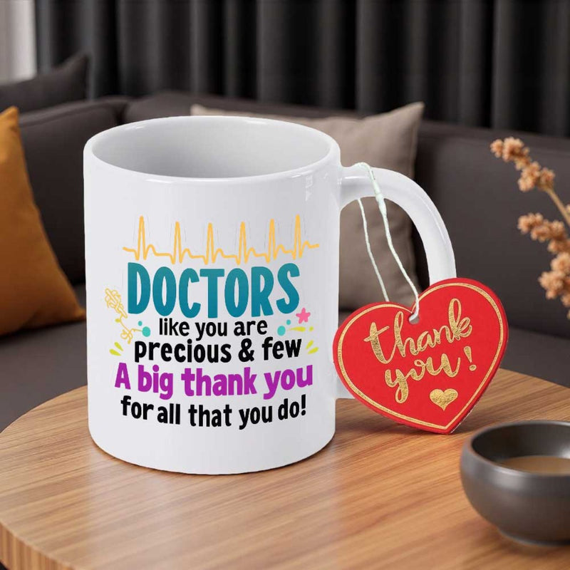 Tailorly White Ceramic 11 oz Mug - Doctors Like You Are Precious And Few A Big Thank You For All That You Do Thank You Medical Heartbeat Rhythm Line With Sparkling