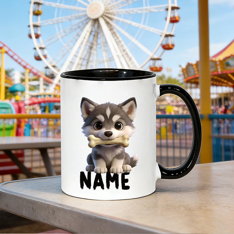 Tailorly Black Accent 11 oz Mug - coffee mug with Halloween and Christmas elements and personalized name text