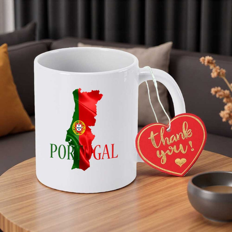 Tailorly White Ceramic 11 oz Mug - Portugal Colorful National Flag Pattern Filling A Map Shape Representing European Heritage Map