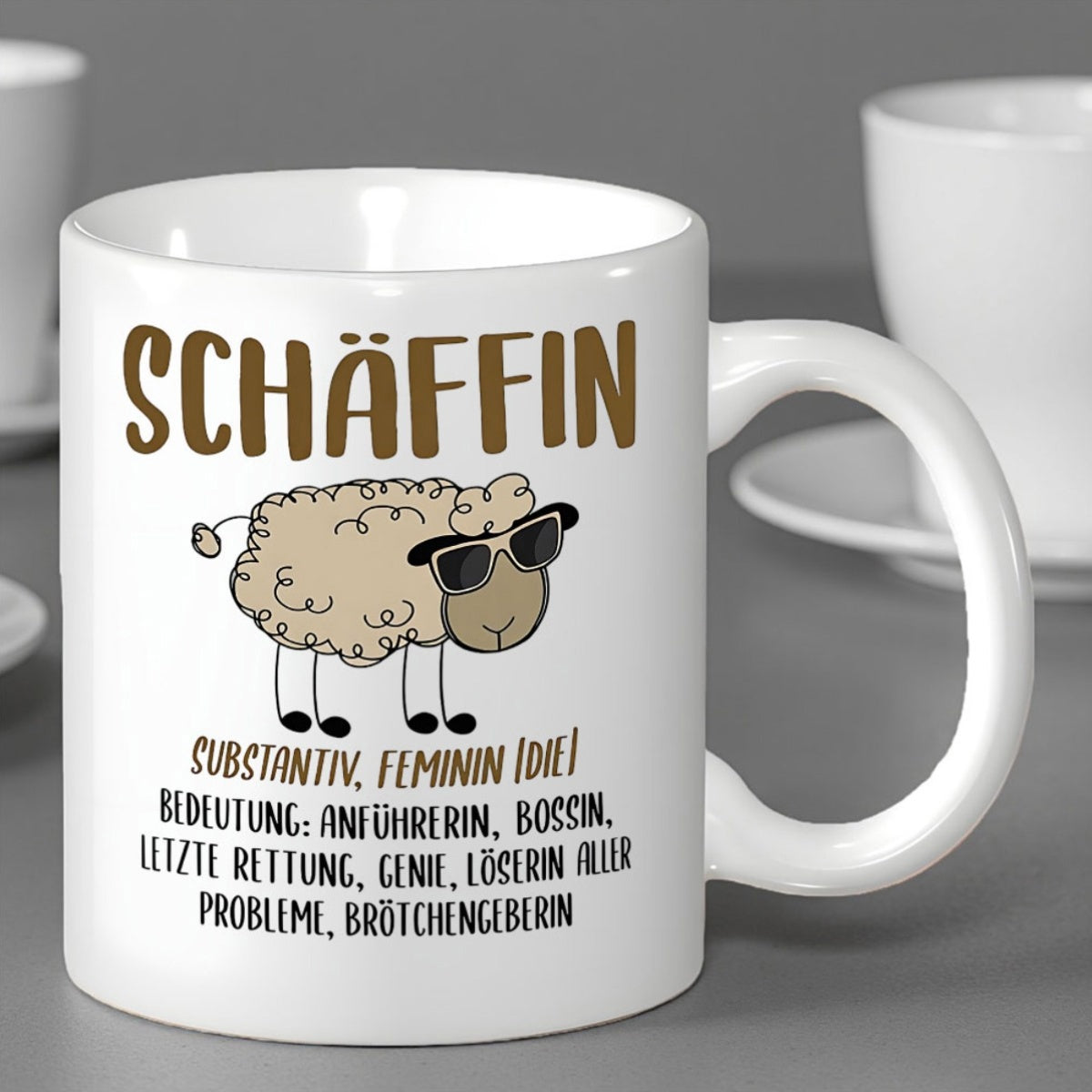 Tailorly White Ceramic 11 oz Mug - Fluffy Cartoon Animal Wearing Cool Black Sunglasses Standing Alone Sheep