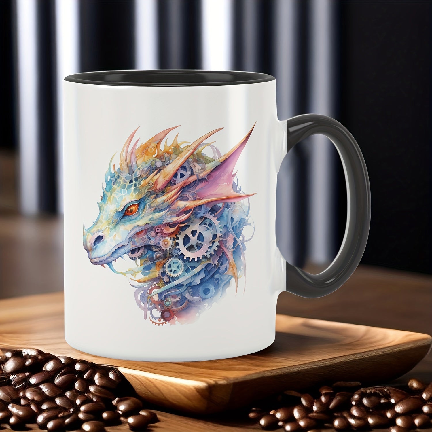 Tailorly Black Accent 11 oz Mug - punk style evil dragon design