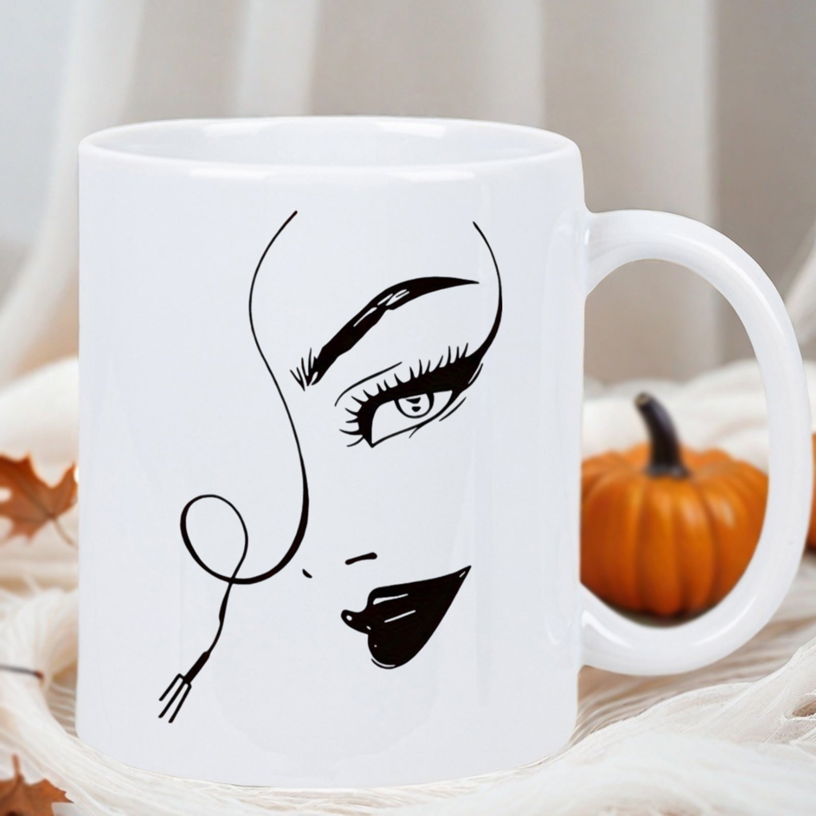 Tailorly White Ceramic 11 oz Mug - Elegant Minimalist Black Line Art Depicting A Stylish Female Facial Profile Face