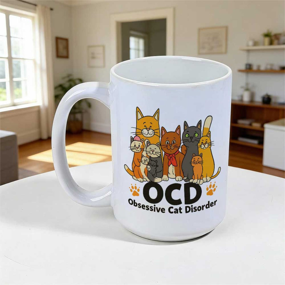 Tailorly White Ceramic 11 oz Mug - Ocd Obsessive Cat Disorder Whimsical Group Of Diverse Hand Drawn Cartoon Cats Cat