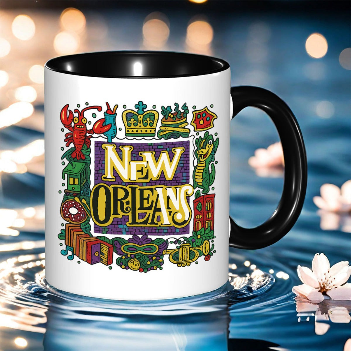 Tailorly Black Accent 11 oz Mug - vibrant mardi gras fest