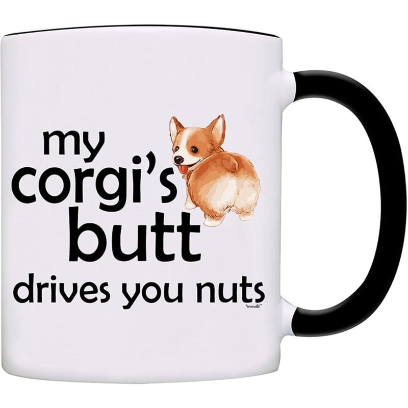 Tailorly Black Accent 11 oz Mug - corgi-themed illustration