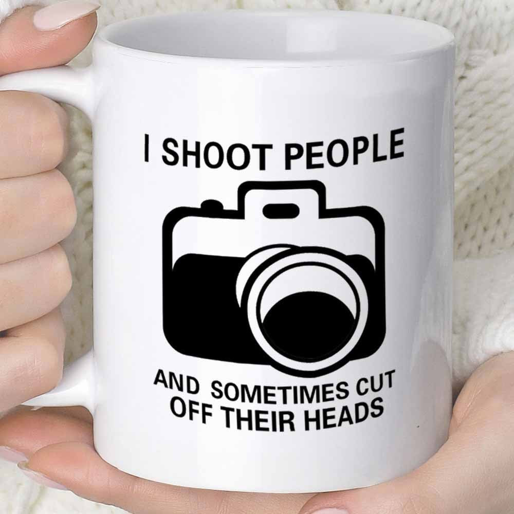 Tailorly White Ceramic 11 oz Mug - I Shoot People And Sometimes Cut Off Their Heads Sleek Minimalist Black Digital Camera Icon Graphic Design Camera