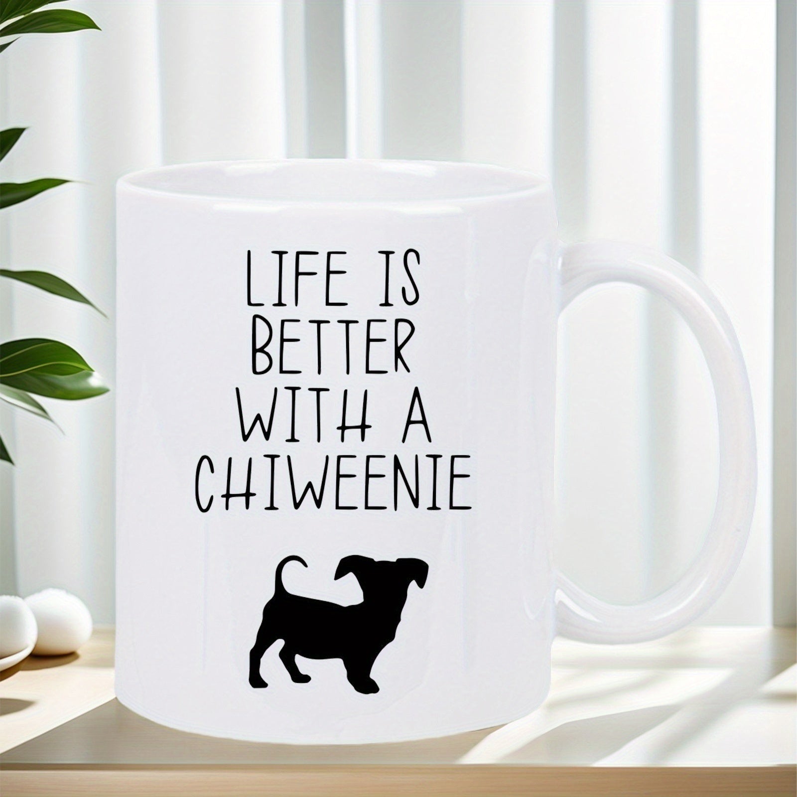Tailorly White Ceramic 11 oz Mug - Life Is Better With A Chiweenie Minimalist Black Animal Silhouette Standing Gracefully Under Bold Modern Print Dog