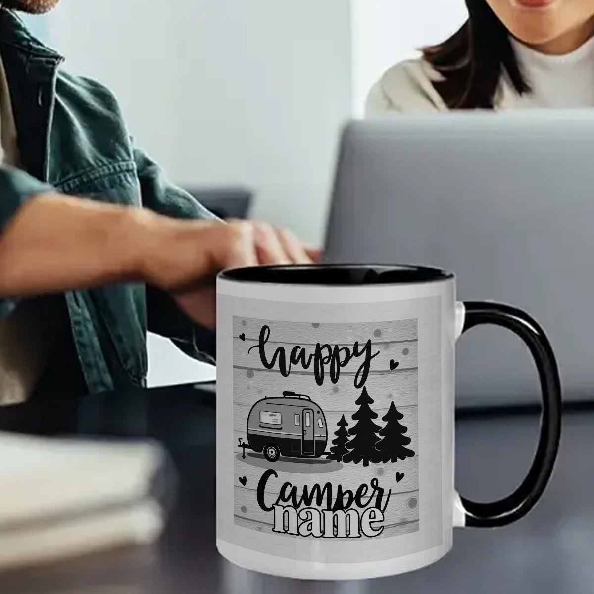 Tailorly Black Accent 11 oz Mug - customizable camping car cartoon anime