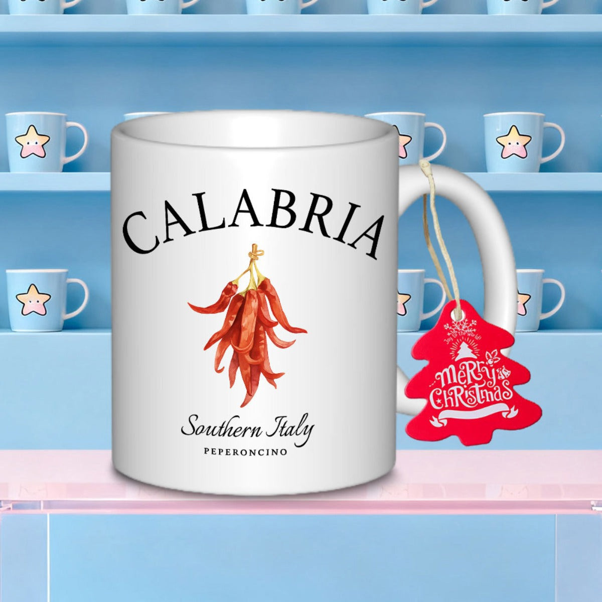 Tailorly White Ceramic 11 oz Mug - Calabria Southern Italy Peperoncino Vibrant Red Chili Peppers Hanging Together In A Traditional Italian Style Chili