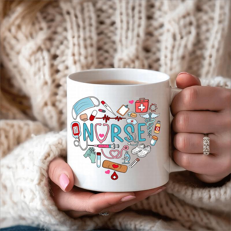 Tailorly White Ceramic 11 oz Mug - Nurse Medical Icons Arranged In Heart Shape Featuring Healthcare Symbols Heart