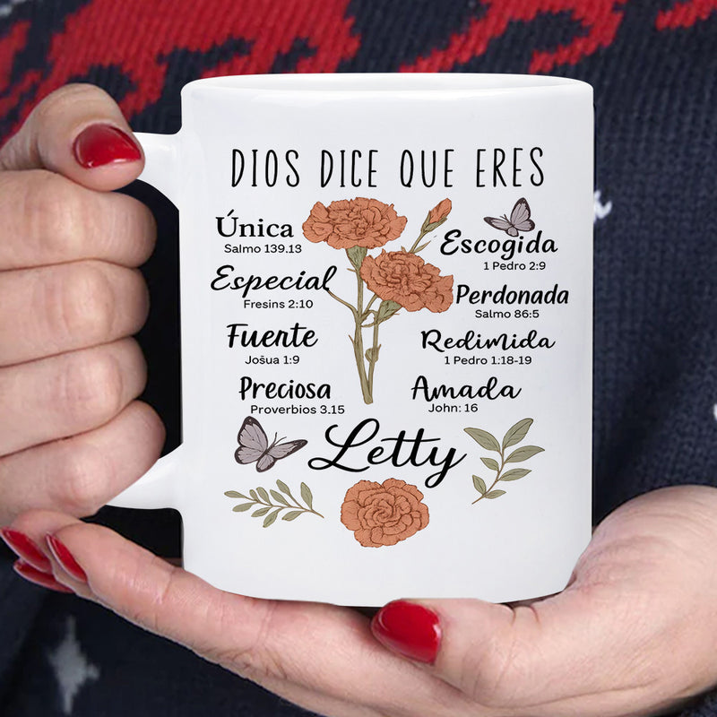 Tailorly White Ceramic 11 oz Mug - Letty Elegant Orange Carnations Surrounded By Delicate Flying Butterflies And Green Leaves Flower