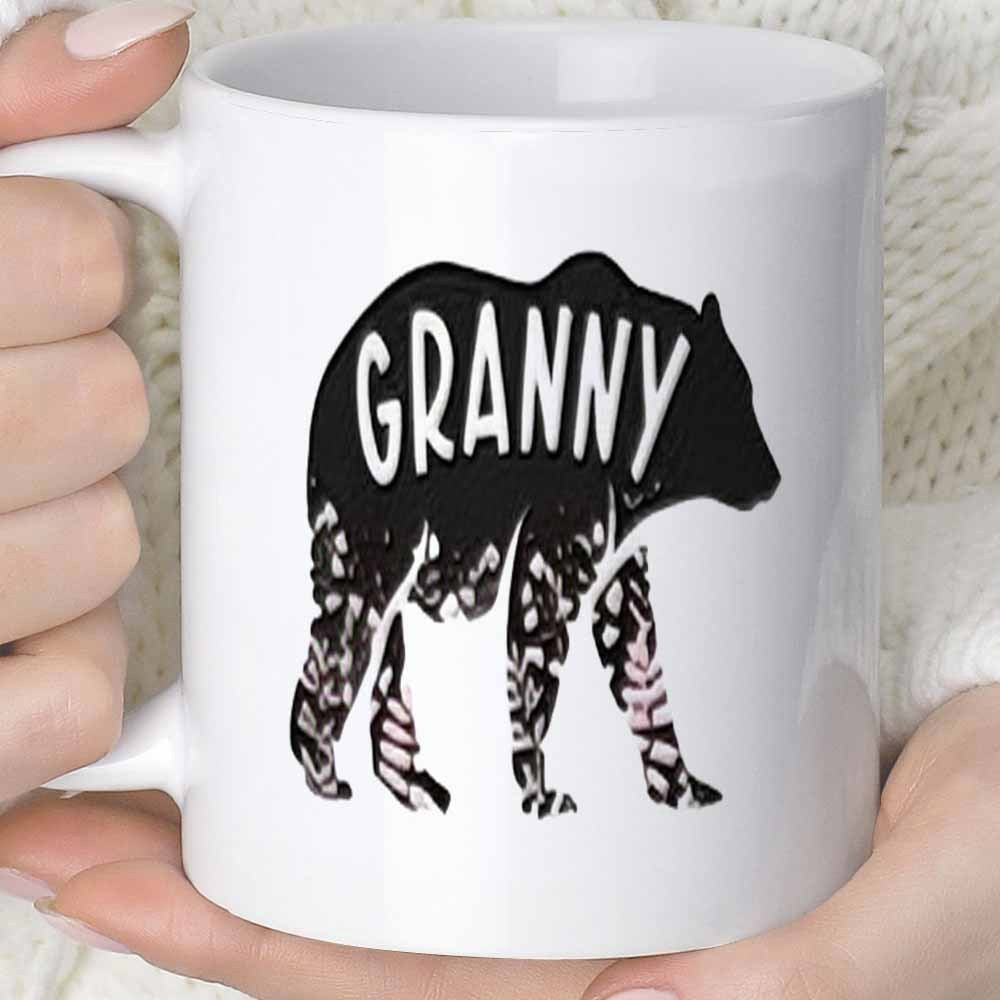 Tailorly White Ceramic 11 oz Mug - Granny Majestic Walking Forest Silhouette Featuring Intricate Floral Patterns Bear