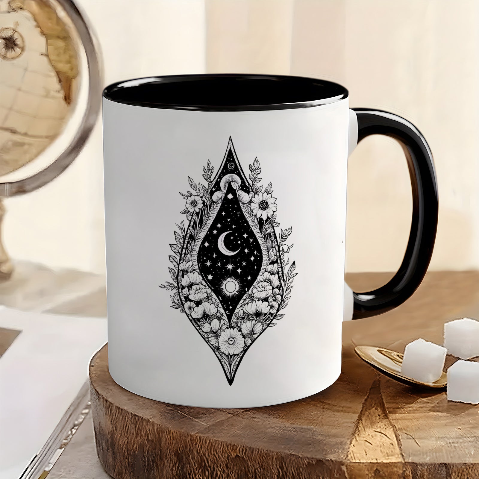 Tailorly Black Accent 11 oz Mug - celestial design art and motif