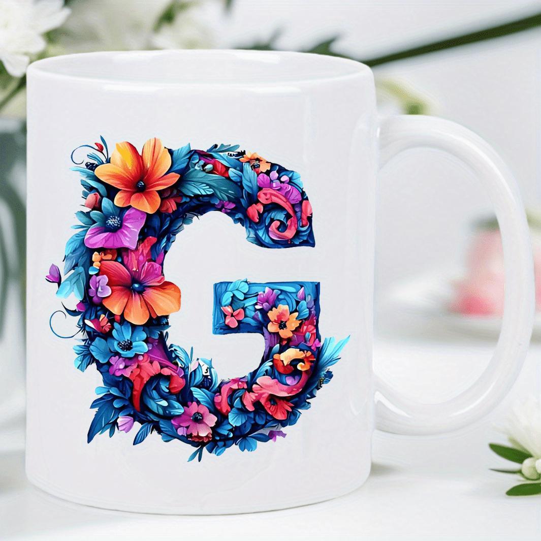 Tailorly White Ceramic 11 oz Mug - G Vibrant Blossoms And Garden Leaves Intricately Formed Into Artistic Alphabet Letter G