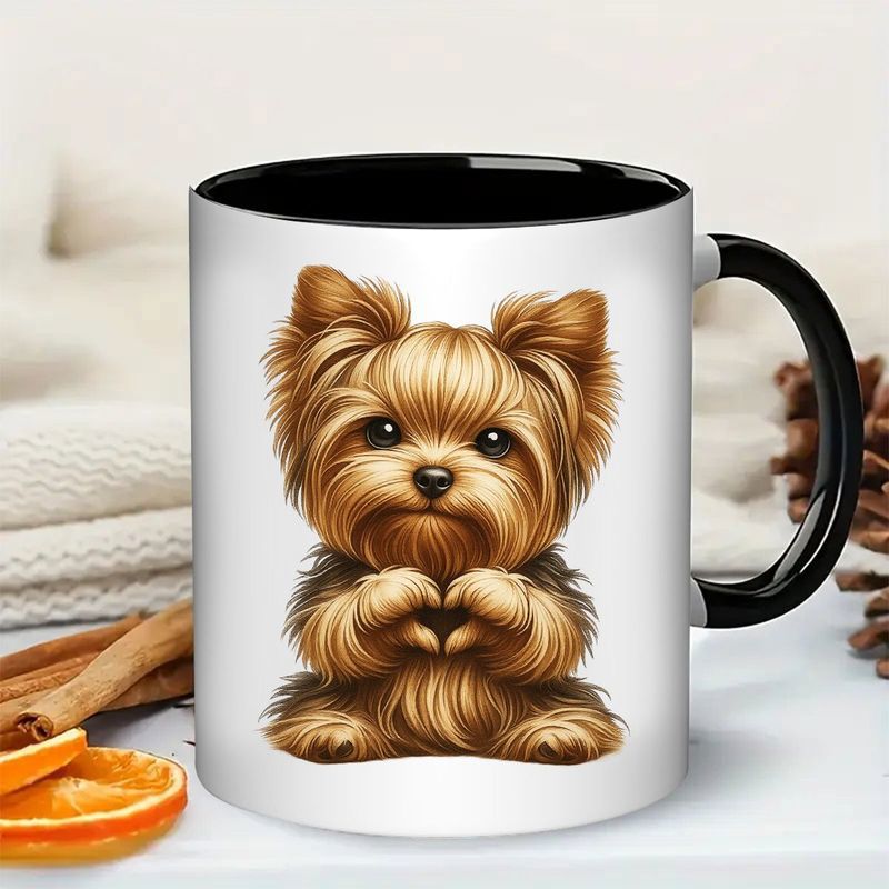 Tailorly Black Accent 11 oz Mug - yorkshire terrier puppy with heart