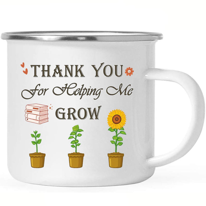 Tailorly White Ceramic 11 oz Mug - Thank You For Helping Me Grow Three Potted Plants Growing Beside A Small Stack Of Books Sunflower
